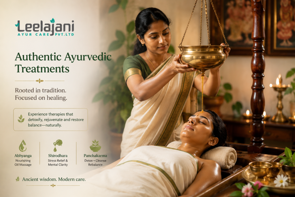 Abhyanga oil massage therapy session as part of pre-conception Panchakarma at Leelajani Ayur Care